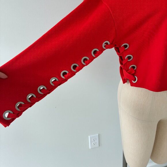 ALO Yoga Suspension Red Pullover Lace Up Sweater - Picture 2 of 9